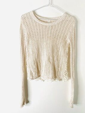 Aeropostale Ivory Crochet Knit Sweater Lace Long Sleeve Beachy Boho Pullover